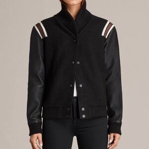 AllSaints Boarding Striped Genuine Wool Leather Jacket